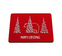 Hippowarehouse Merry Christmas Cute Polar Bear Hiding Behind Pine Trees printed mouse mat pad accessory black rubber base 240mm x 190mm x 60mm