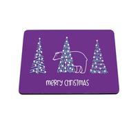 Hippowarehouse Merry Christmas Cute Polar Bear Hiding Behind Pine Trees printed mouse mat pad accessory black rubber base 240mm x 190mm x 60mm