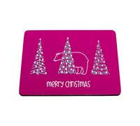 Hippowarehouse Merry Christmas Cute Polar Bear Hiding Behind Pine Trees printed mouse mat pad accessory black rubber base 240mm x 190mm x 60mm