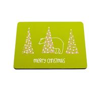 Hippowarehouse Merry Christmas Cute Polar Bear Hiding Behind Pine Trees printed mouse mat pad accessory black rubber base 240mm x 190mm x 60mm