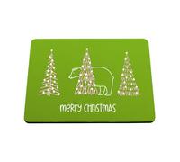 Hippowarehouse Merry Christmas Cute Polar Bear Hiding Behind Pine Trees printed mouse mat pad accessory black rubber base 240mm x 190mm x 60mm