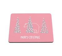Hippowarehouse Merry Christmas Cute Polar Bear Hiding Behind Pine Trees printed mouse mat pad accessory black rubber base 240mm x 190mm x 60mm