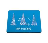 Hippowarehouse Merry Christmas Cute Polar Bear Hiding Behind Pine Trees printed mouse mat pad accessory black rubber base 240mm x 190mm x 60mm