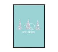 Hippowarehouse Merry Christmas Cute Polar Bear Hiding Behind Pine Trees Printed Poster A3 Wall Art Design Classroom Room Gym Office Décor