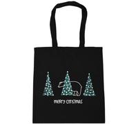 Hippowarehouse Merry Christmas Cute Polar Bear Hiding Behind Pine Trees Tote Shopping Gym Beach Bag 42cm x38cm, 10 litres