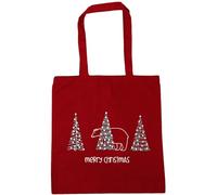 Hippowarehouse Merry Christmas Cute Polar Bear Hiding Behind Pine Trees Tote Shopping Gym Beach Bag 42cm x38cm, 10 litres