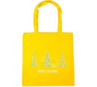Hippowarehouse Merry Christmas Cute Polar Bear Hiding Behind Pine Trees Tote Shopping Gym Beach Bag 42cm x38cm, 10 litres