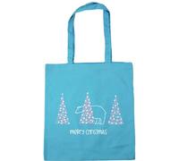Hippowarehouse Merry Christmas Cute Polar Bear Hiding Behind Pine Trees Tote Shopping Gym Beach Bag 42cm x38cm, 10 litres