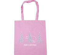 Hippowarehouse Merry Christmas Cute Polar Bear Hiding Behind Pine Trees Tote Shopping Gym Beach Bag 42cm x38cm, 10 litres