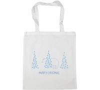 Hippowarehouse Merry Christmas Cute Polar Bear Hiding Behind Pine Trees Tote Shopping Gym Beach Bag 42cm x38cm, 10 litres