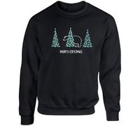 Hippowarehouse Merry Christmas Cute Polar Bear Hiding Behind Pine Trees unisex jumper sweatshirt pullover 4XL adult Black