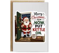 Hippowarehouse Merry christmas now put the kettle on Personalised Card A6 with envelope for him for her Funny Cards for Men and Women Blank inside option