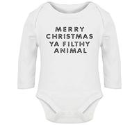 Hippowarehouse Merry Christmas Ya Filthy Animal Baby Vest Bodysuit (Long Sleeve) Boys Girls White