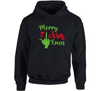 Hippowarehouse Merry Fcking Xmas Unisex Hoodie Hooded top (Specific Size Guide in Description) Black