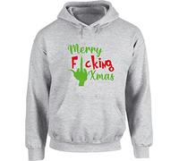 Hippowarehouse Merry Fcking Xmas Unisex Hoodie Hooded top (Specific Size Guide in Description) Grey