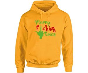 Hippowarehouse Merry Fcking Xmas Unisex Hoodie Hooded top (Specific Size Guide in Description) Mustard