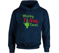 Hippowarehouse Merry Fcking Xmas Unisex Hoodie Hooded top (Specific Size Guide in Description) Navy Blue