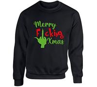 Hippowarehouse Merry Fcking Xmas Unisex Jumper Sweatshirt Pullover (Specific Size Guide in Description) Black