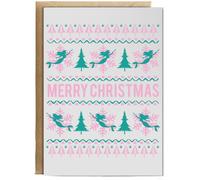 Hippowarehouse Merry mermaid christmas Personalised Card A6 with envelope for him for her Funny Cards for Men and Women Blank inside option