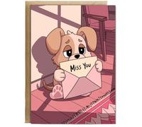 Hippowarehouse Miss You - Puppy with a Letter Birthday Card A5 Personalised with envelope for him for her Funny Cards for Men and Women Blank inside option