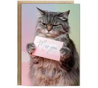 Hippowarehouse Miss You with Cat with a Letter Birthday Card A5 Personalised with envelope for him for her Funny Cards for Men and Women Blank inside option