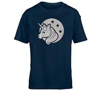 Hippowarehouse Moon Star Unicorn - Glitter Kids Children's Short Sleeve t-Shirt Navy Blue