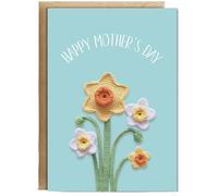 Hippowarehouse Mothers Day with Crochet Daffodils Personalised Card A6 with envelope for him for her Funny Cards for Men and Women Blank inside option