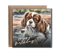 Hippowarehouse Muddy Cavalier King Charles Spaniel Happy Birthday Personalised Card. 15cm x 15cm with envelope for him for her Funny Cards for Men and Women Blank inside option
