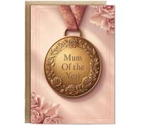 Hippowarehouse Mum of the year medal card Personalised Card A5 with envelope for him for her Funny Cards for Men and Women Blank inside option