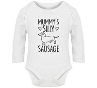 Hippowarehouse Mummy's Silly Sausage - Dog Dachshund Baby Vest Bodysuit (Long Sleeve) Boys Girls White