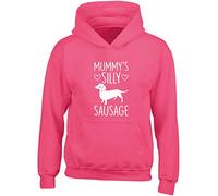 Hippowarehouse Mummy's Silly Sausage - Dog Dachshund Kids Children's Unisex Hoodie Hooded top Fuchsia Pink