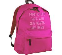 Hippowarehouse Music is life that's why our hearts have beats backpack ruck sack Dimensions: 31 x 42 x 21 cm Capacity: 18 litres
