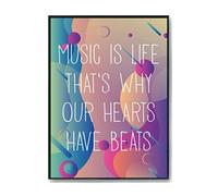 Hippowarehouse Music is life that's why our hearts have beats Printed Poster A4 Wall Art Design Classroom Room Gym Office Décor