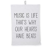 Hippowarehouse Music is life that's why our hearts have beats Tea Towel Eco Printed Dish Cloth Kitchen accessory 50cmx70cm 100% Cotton