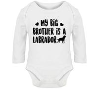 Hippowarehouse My Big Brother is a Labrador Baby Vest Bodysuit (Long Sleeve) Boys Girls White