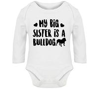 Hippowarehouse My Big Sister is a Bulldog Baby Vest Bodysuit (Long Sleeve) Boys Girls White