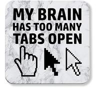 Hippowarehouse My brain has too many tabs open printed coaster gloss finish durable backing 9cm x 9cm 2 pack