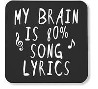 Hippowarehouse My Brain Is 80% Song Lyrics pack of 2 coasters gloss finish durable backing 9cm x 9cm