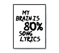 Hippowarehouse my brain is 80% song lyrics Printed Poster A3 Wall Art Design Classroom Room Gym Office Décor