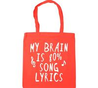 Hippowarehouse My Brain Is 80% Song Lyrics Tote Shopping Gym Beach Bag 42cm x38cm, 10 litres