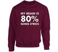 Hippowarehouse My Brain is 80% Song Lyrics Unisex Jumper Sweatshirt Pullover (Specific Size Guide in Description) Maroon