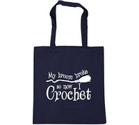 Hippowarehouse My Broom Broke So Now I Crochet Tote Shopping Gym Beach Bag 42cm x38cm, 10 litres