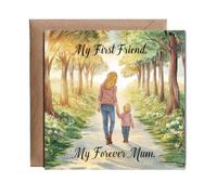 Hippowarehouse My first friend, My forever mum Personalised Card. 15cm x 15cm with envelope for him for her Funny Cards for Men and Women Blank inside option