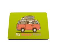 Hippowarehouse My Happy Place Campervan printed mouse mat pad accessory black rubber base 240mm x 190mm x 60mm