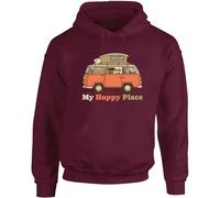 Hippowarehouse My Happy Place Campervan unisex Hoodie hooded top XL adult Maroon