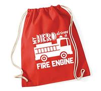 Hippowarehouse My Hero Drives a Fire Engine Drawstring Cotton School Gym Kid Bag Sack 37cm x 46cm, 12 litres