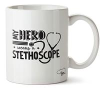 Hippowarehouse My Hero Wears a Stethoscope Printed Mug Cup Ceramic 10oz