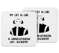 Hippowarehouse My life is a Shakespearean Catastrophy - Drama Cat printed coaster gloss finish durable backing 9cm x 9cm 2 pack