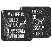Hippowarehouse My Life Is Ruled By A Tiny scaly Overlord gecko printed coaster gloss finish durable backing 9cm x 9cm 2 pack