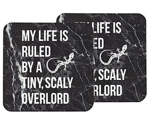 Hippowarehouse My Life Is Ruled By A Tiny scaly Overlord gecko printed coaster gloss finish durable backing 9cm x 9cm 2 pack
